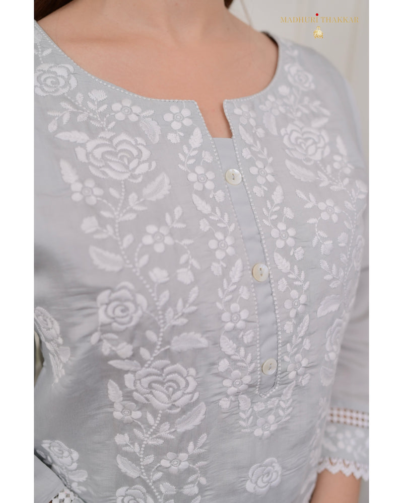 Grey Chikankari Mul Cotton Suit