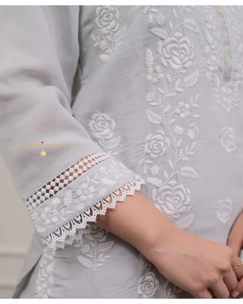 Grey Chikankari Mul Cotton Suit