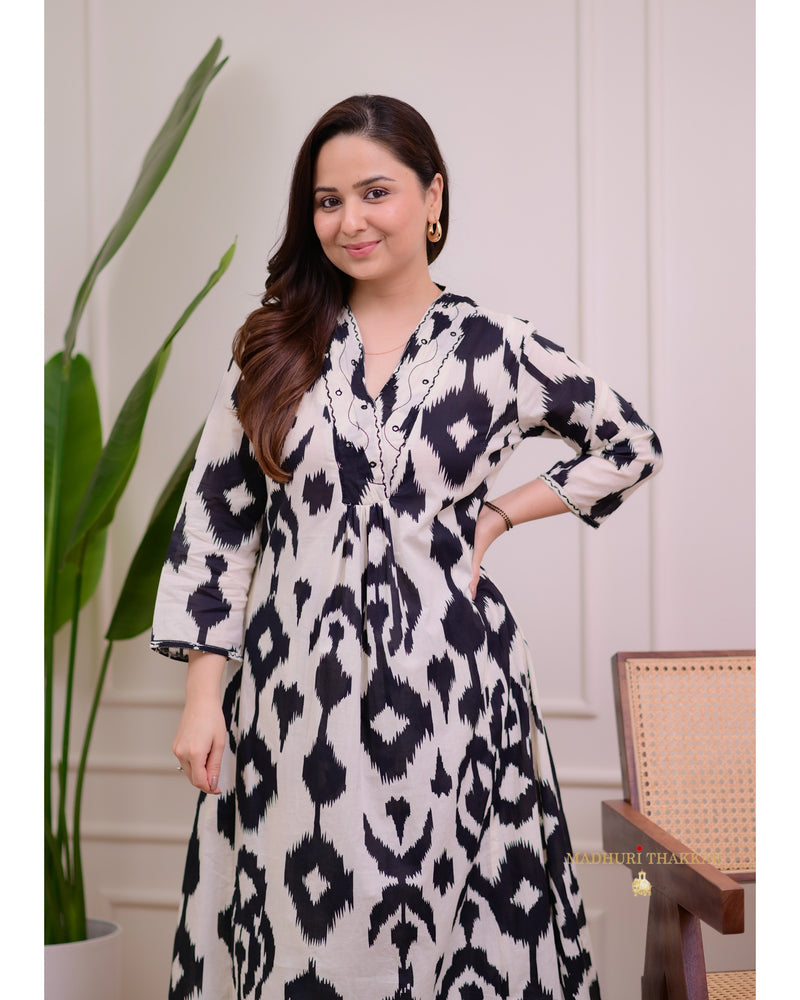 Black White Baroque Kantha Cotton Palazzo Set