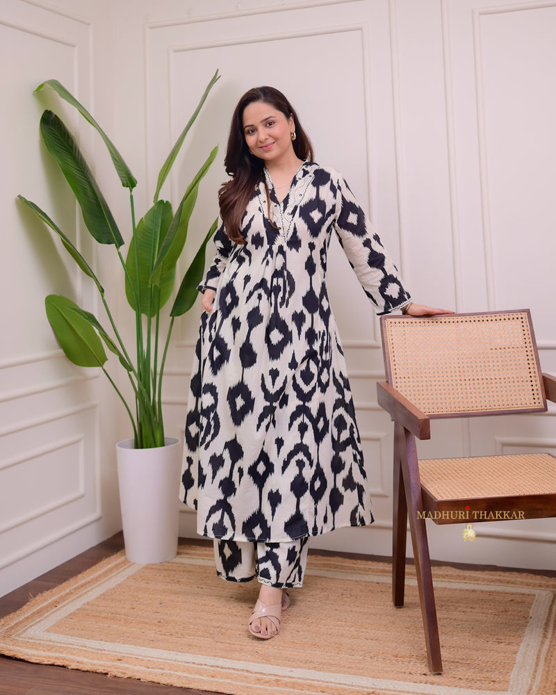 Black White Baroque Kantha Cotton Palazzo Set