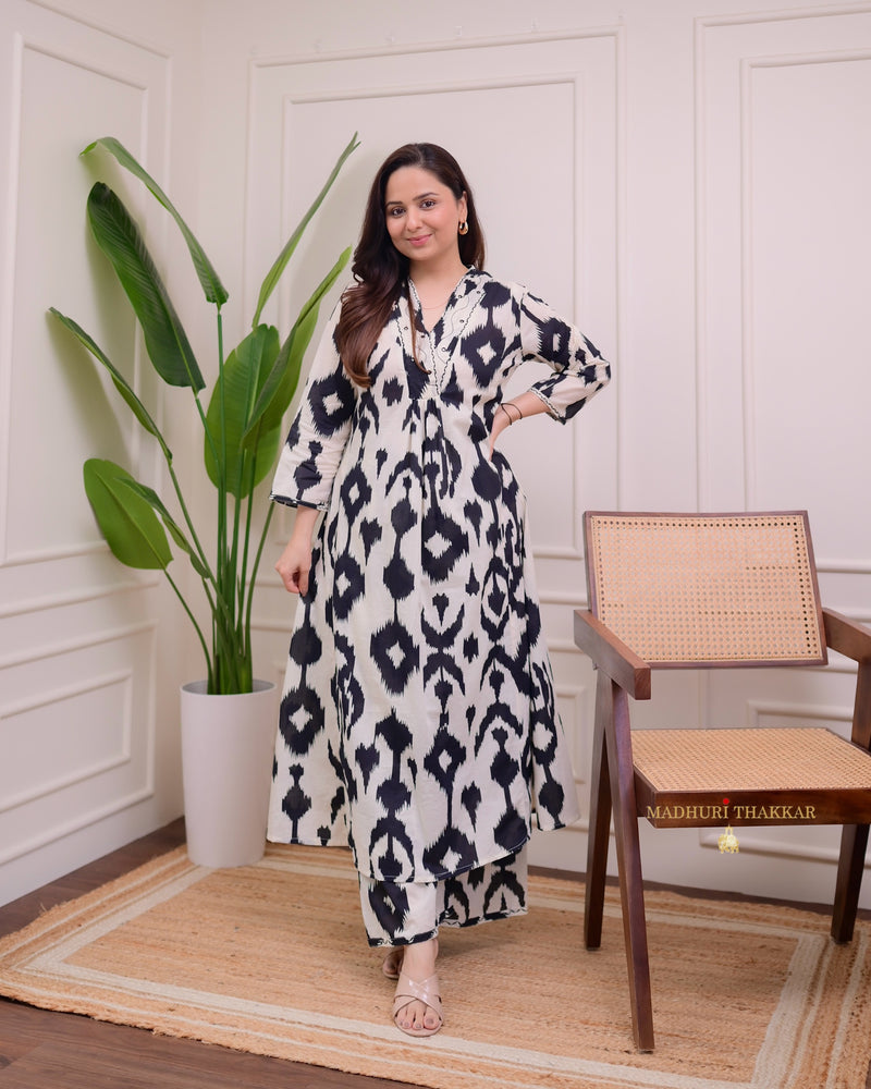 Black White Baroque Kantha Cotton Palazzo Set