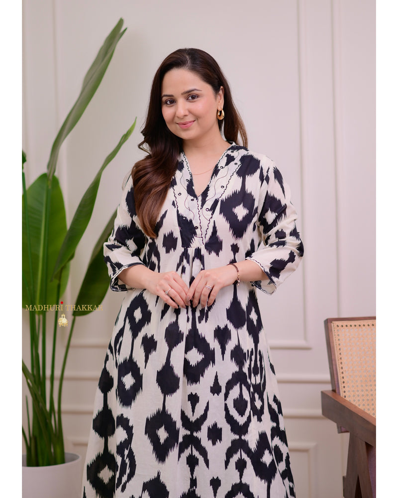 Black White Baroque Kantha Cotton Palazzo Set