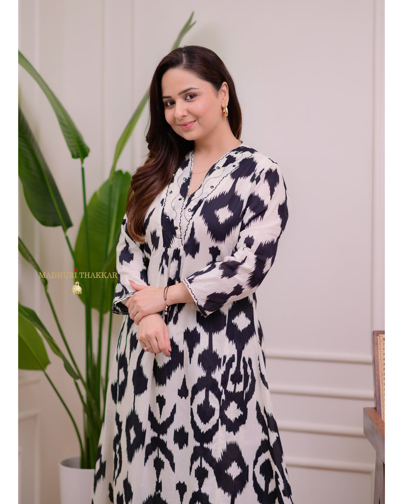 Black White Baroque Kantha Cotton Palazzo Set