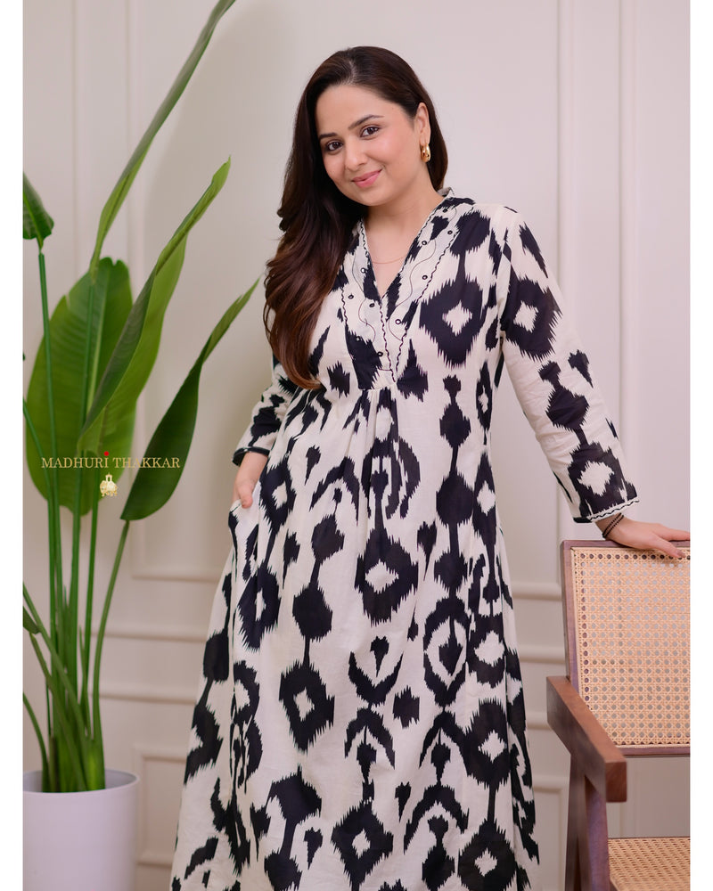 Black White Baroque Kantha Cotton Palazzo Set