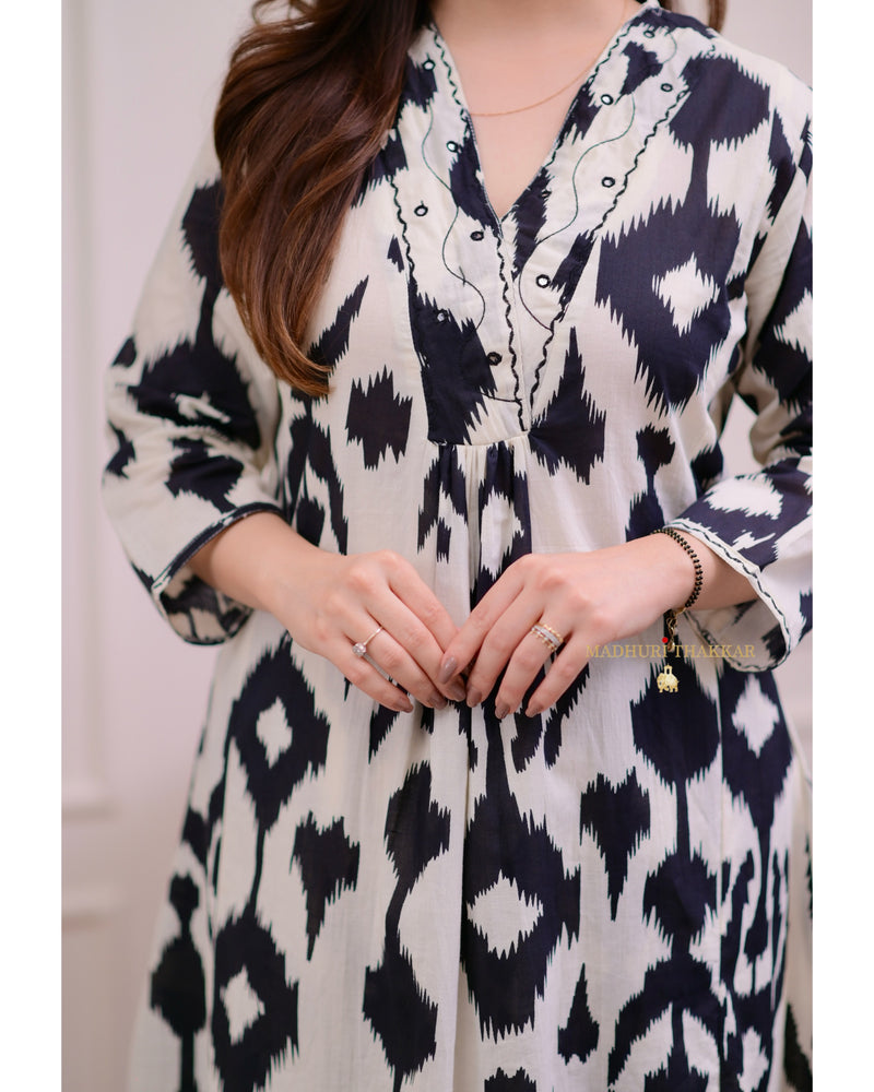 Black White Baroque Kantha Cotton Palazzo Set