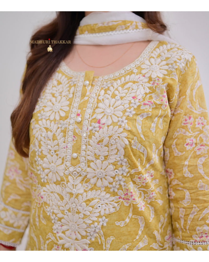 Yellow Floral Lucknowi Gulnar Suit