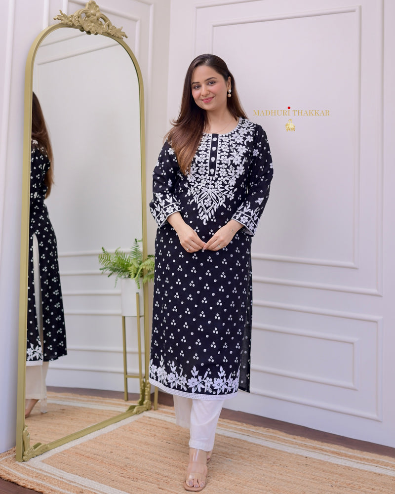 Black Chikankari Cotton Kurta