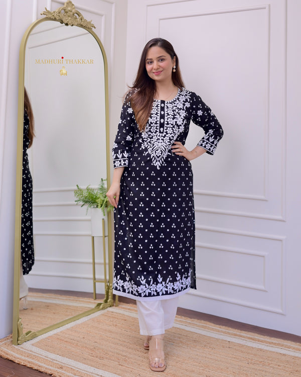 Black Chikankari Cotton Kurta