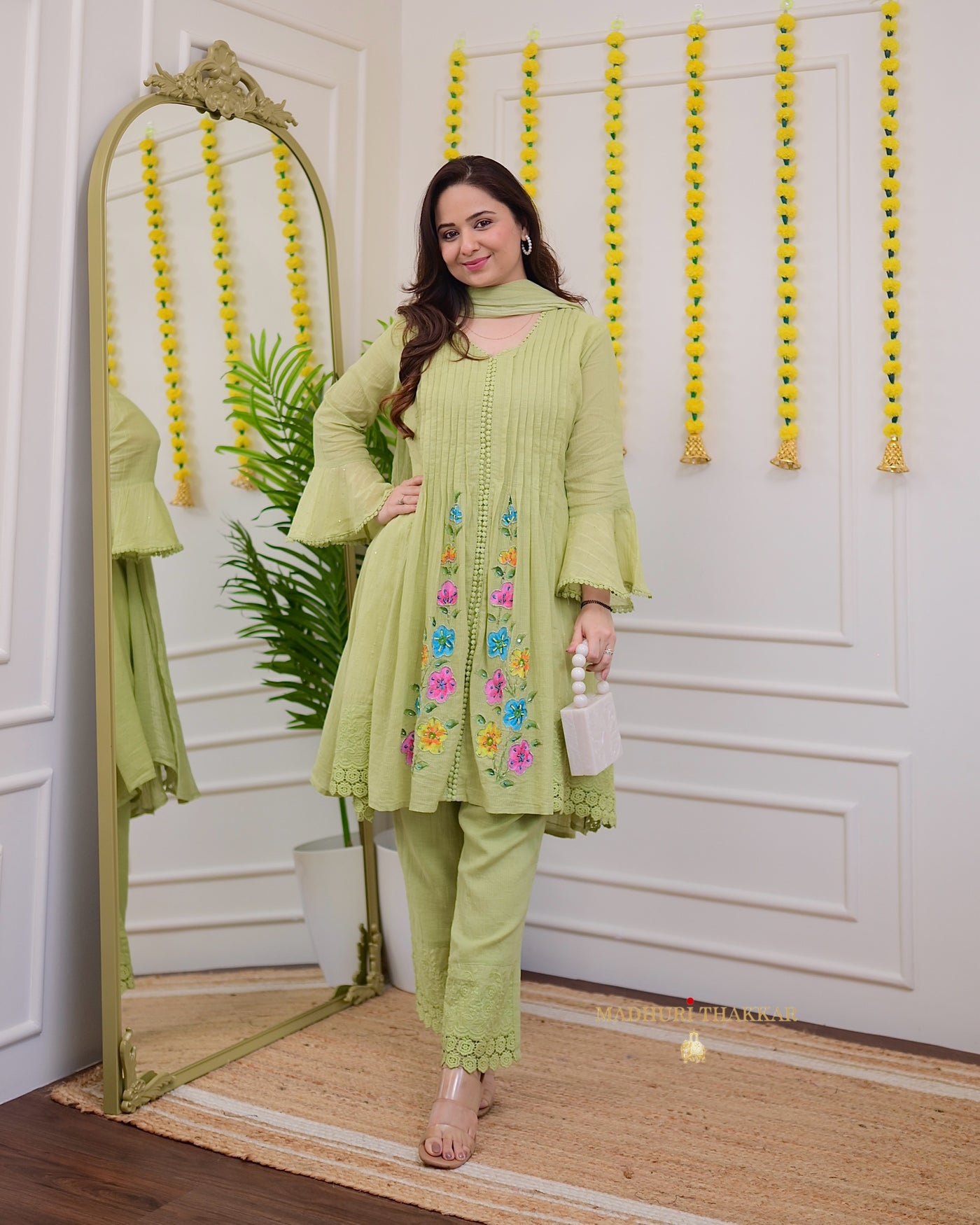 Mint Green A Line Handwork Pakistani Suit