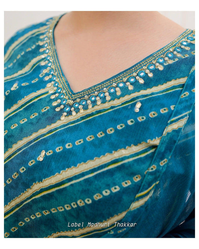 Rama Green Handwork Chinnon Afghani Suit