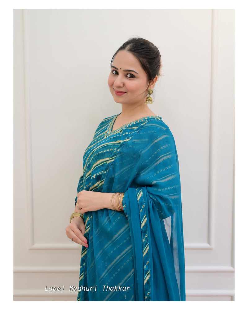 Rama Green Handwork Chinnon Afghani Suit