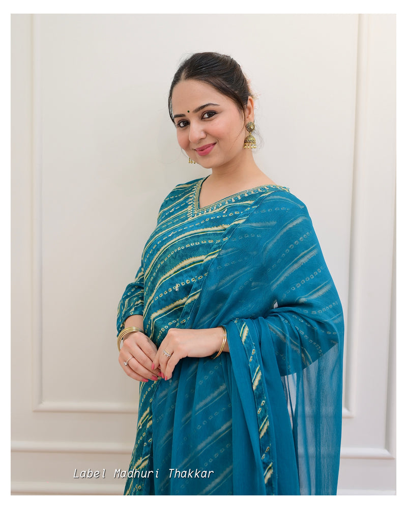 Rama Green Handwork Chinnon Afghani Suit