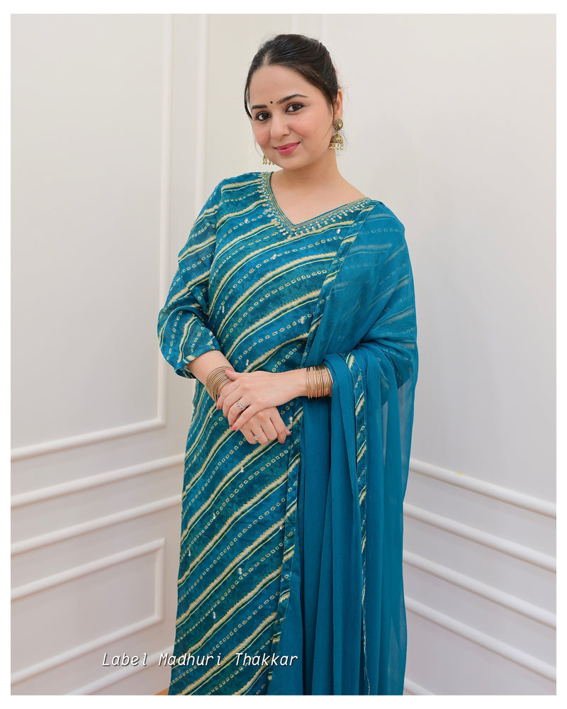 Rama Green Handwork Chinnon Afghani Suit