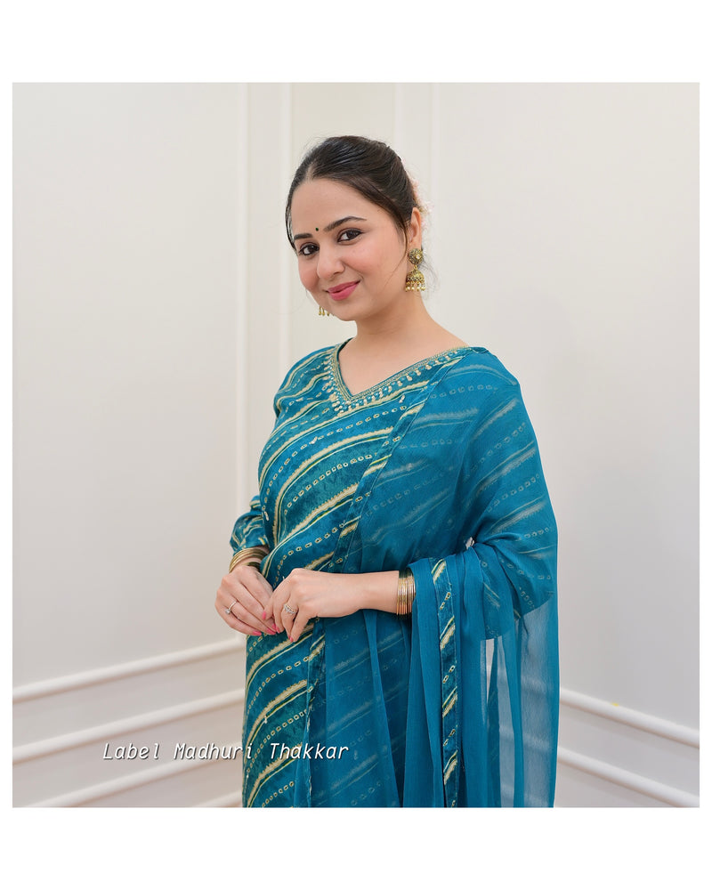 Rama Green Handwork Chinnon Afghani Suit