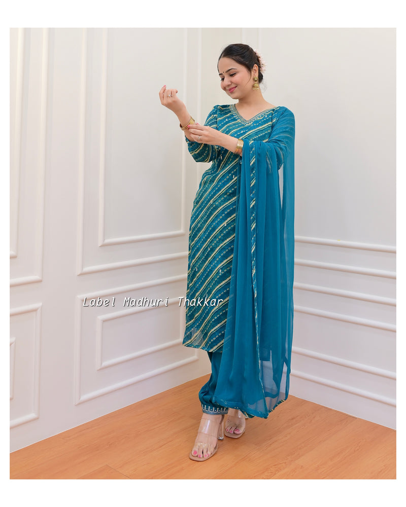 Rama Green Handwork Chinnon Afghani Suit