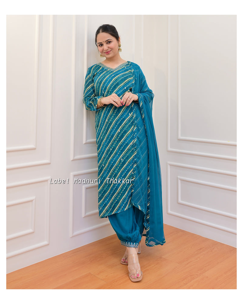 Rama Green Handwork Chinnon Afghani Suit