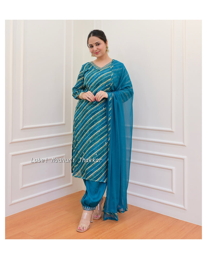 Rama Green Handwork Chinnon Afghani Suit