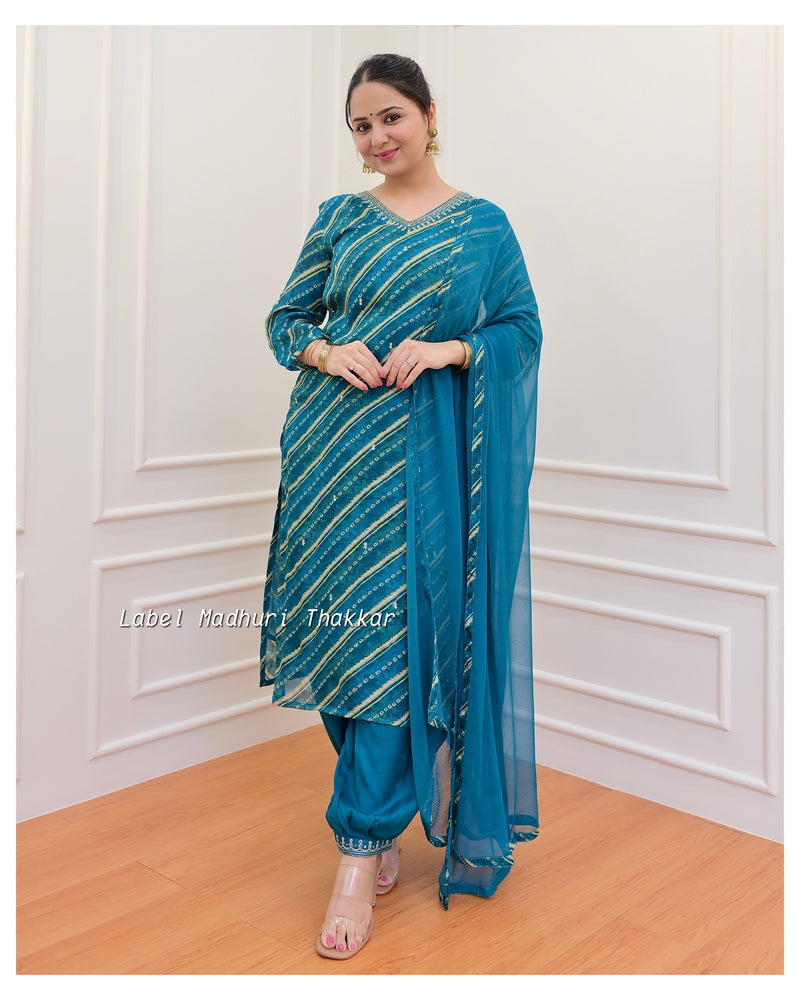 Rama Green Handwork Chinnon Afghani Suit