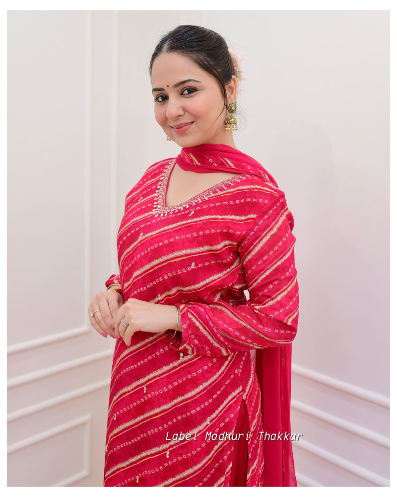 Rani Pink Handwork Chinnon Afghani Suit