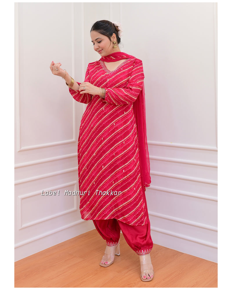 Rani Pink Handwork Chinnon Afghani Suit