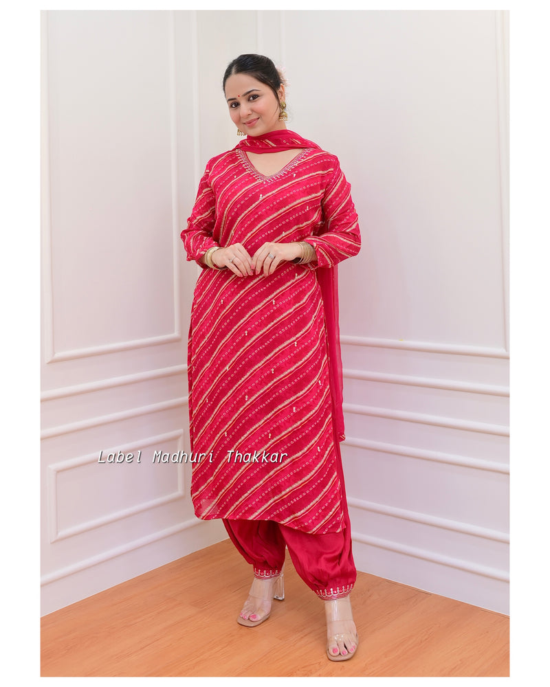 Rani Pink Handwork Chinnon Afghani Suit