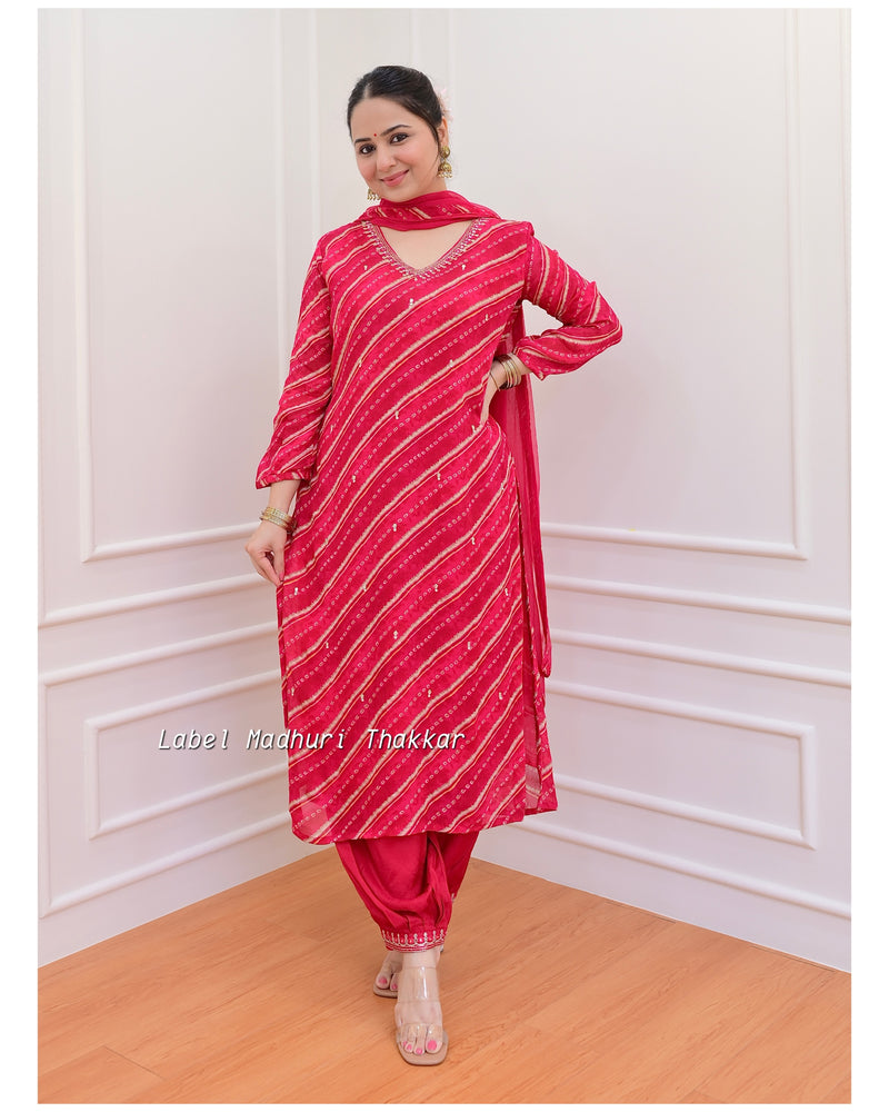 Rani Pink Handwork Chinnon Afghani Suit
