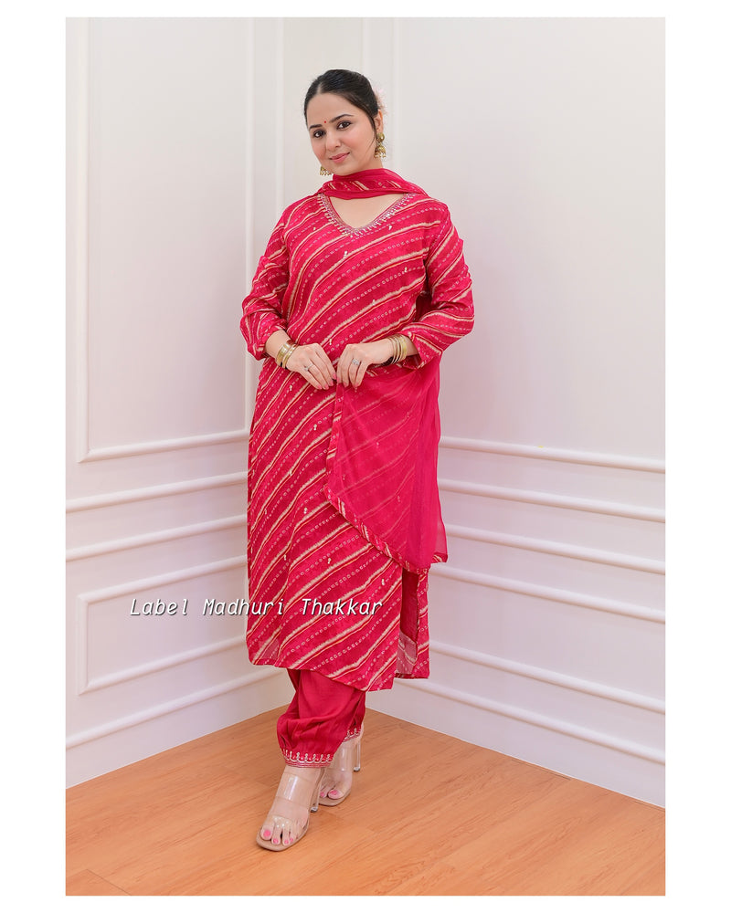 Rani Pink Handwork Chinnon Afghani Suit