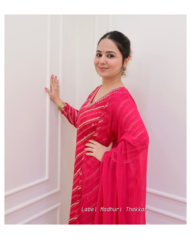 Rani Pink Handwork Chinnon Afghani Suit
