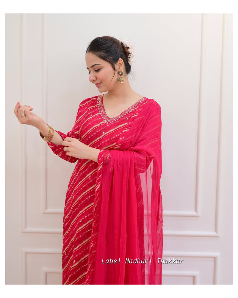 Rani Pink Handwork Chinnon Afghani Suit