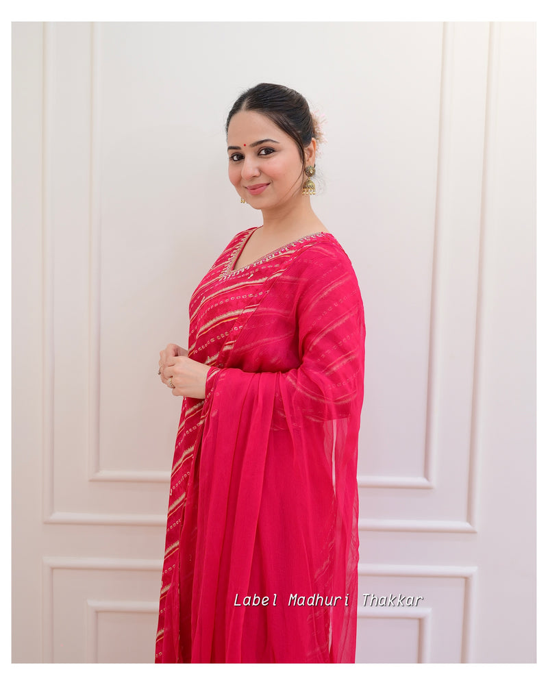 Rani Pink Handwork Chinnon Afghani Suit