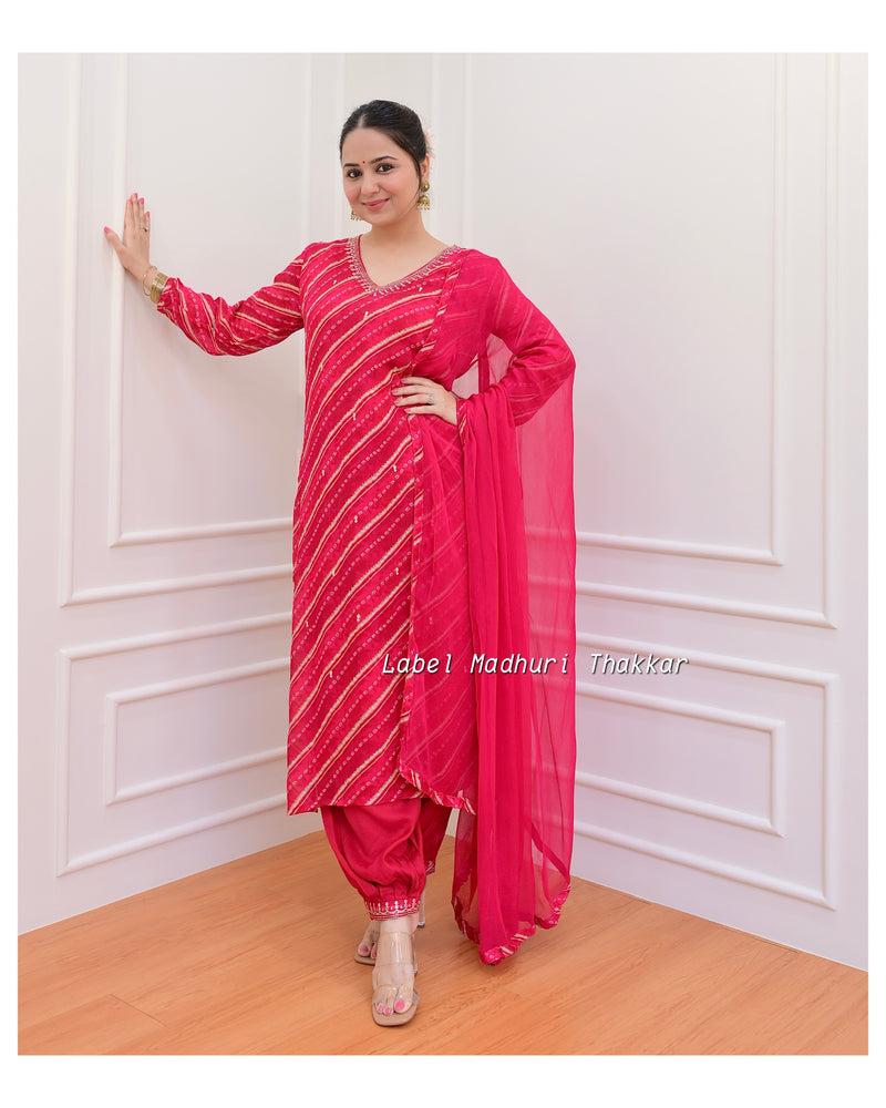 Rani Pink Handwork Chinnon Afghani Suit