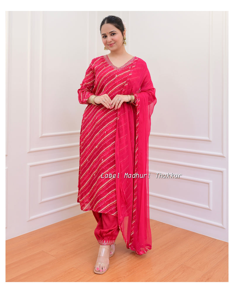Rani Pink Handwork Chinnon Afghani Suit
