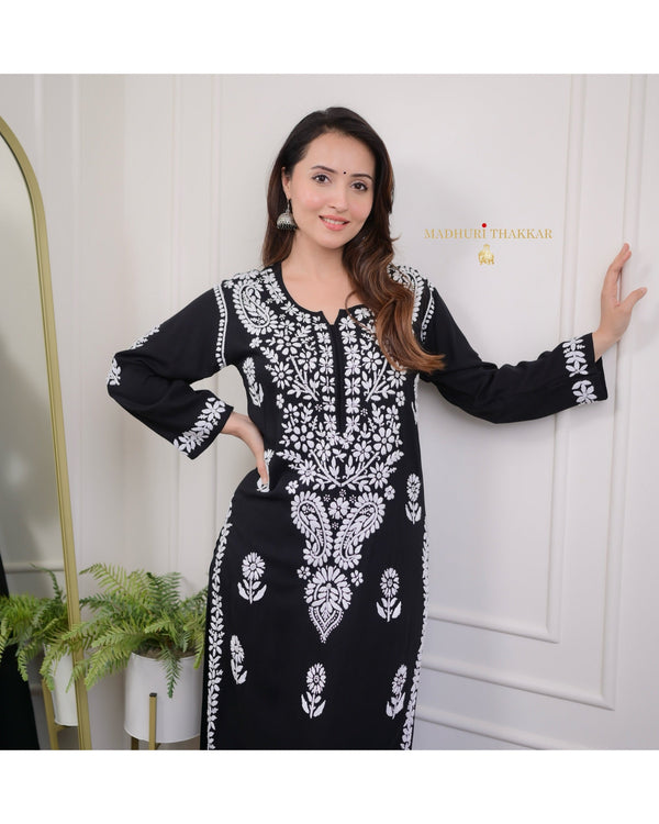 Black Cotton Chikankari Kurta Palazzo Set