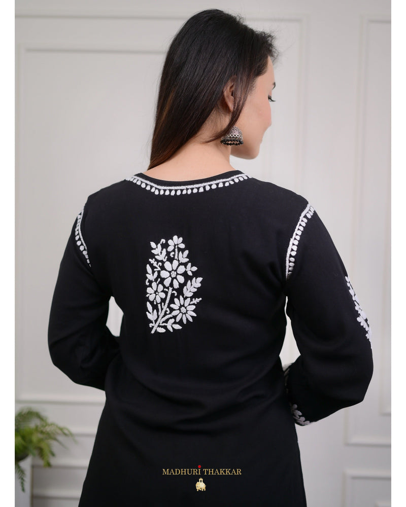 Black Cotton Chikankari Kurta Palazzo Set