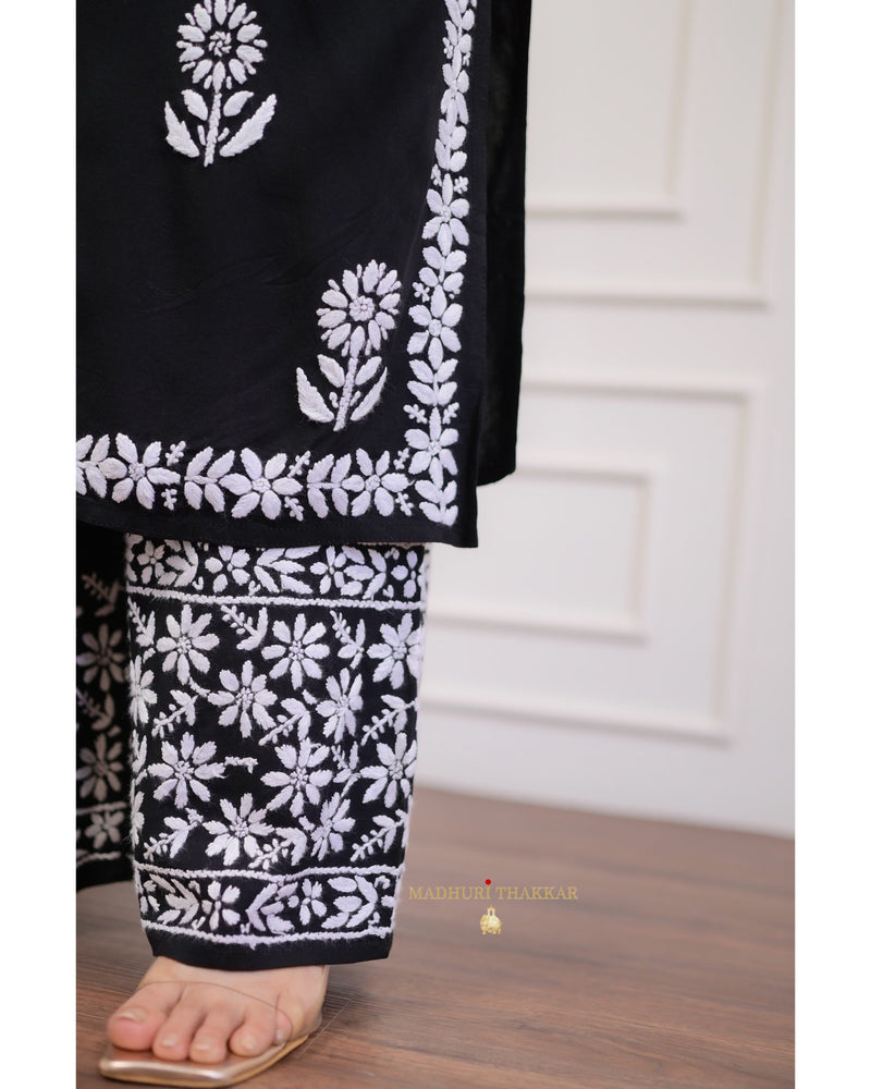 Black Cotton Chikankari Kurta Palazzo Set