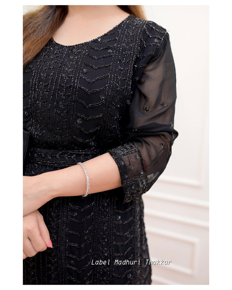 Black Chinnon Handwork Sharara Set