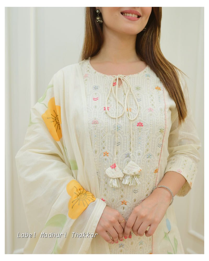 Ivory Lucknowi Handpainted Suit