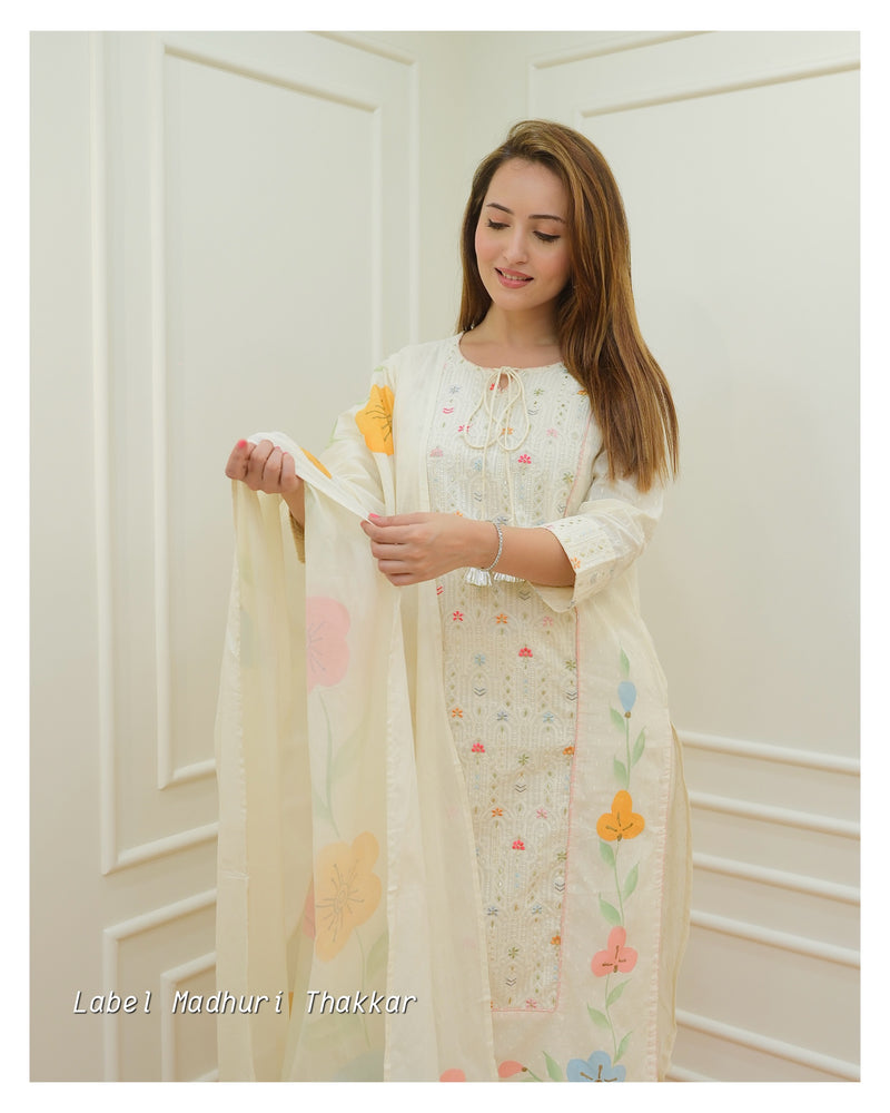 Ivory Lucknowi Handpainted Suit