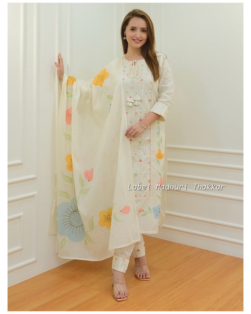 Ivory Lucknowi Handpainted Suit