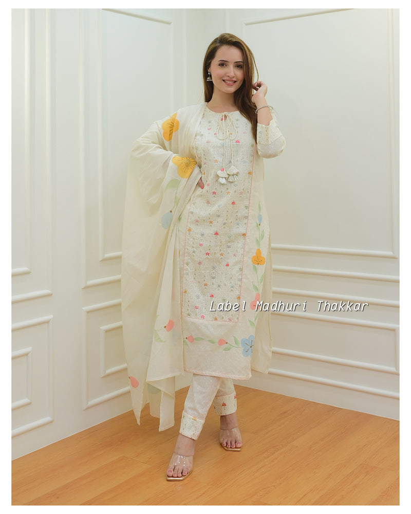 Ivory Lucknowi Handpainted Suit