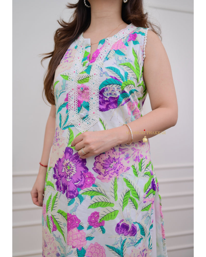 Ivory Lilac Floral Premium Cotton Suit