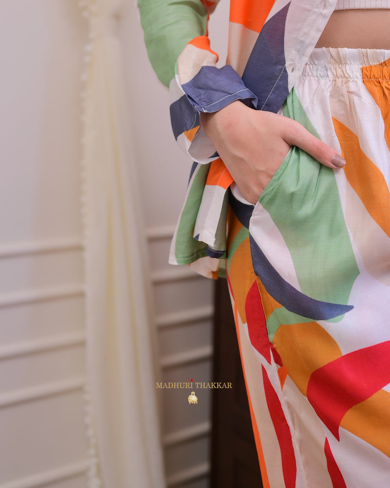Ivory Multi Abstract Muslin Co-ord