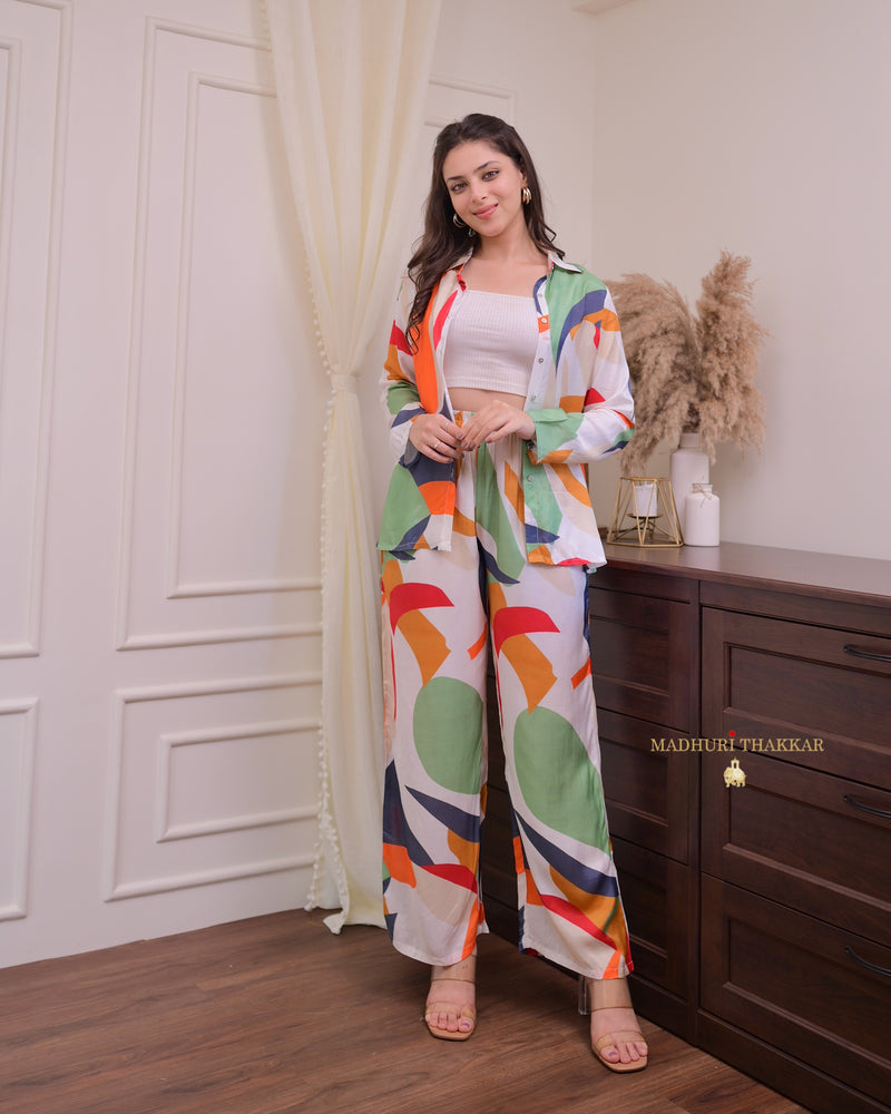 Ivory Multi Abstract Muslin Co-ord