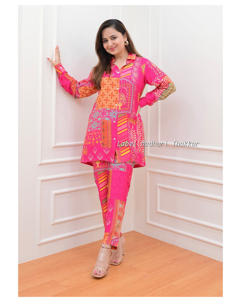 Pink Patch Print Muslin Co-ord