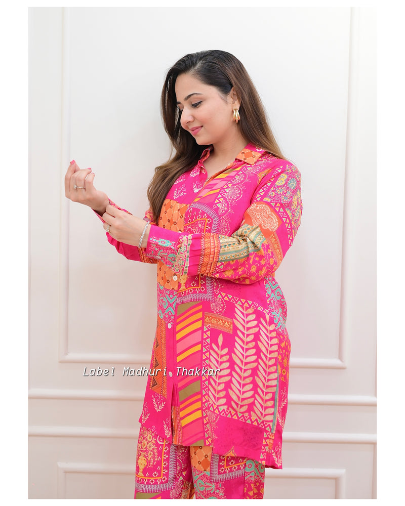Pink Patch Print Muslin Co-ord