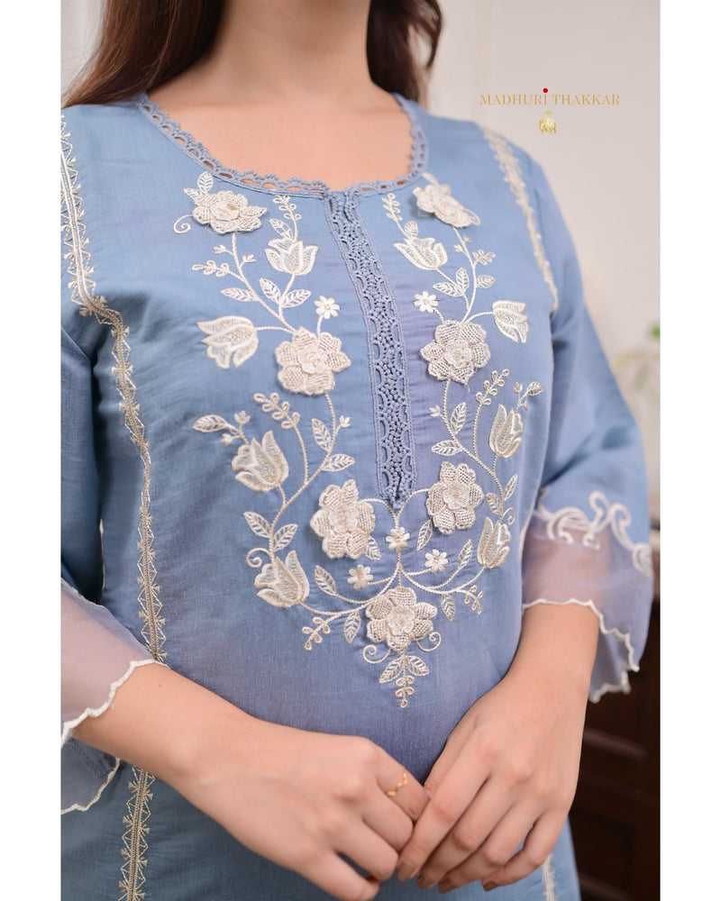 Powder Blue Pakistani Threadwork Suit