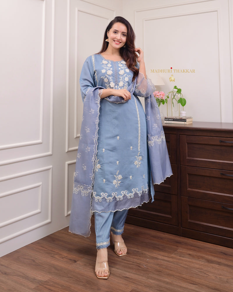Powder Blue Pakistani Threadwork Suit