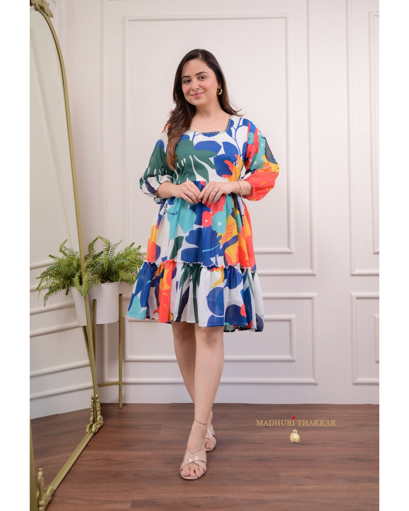 Multi Color Botanical Cotton Dress