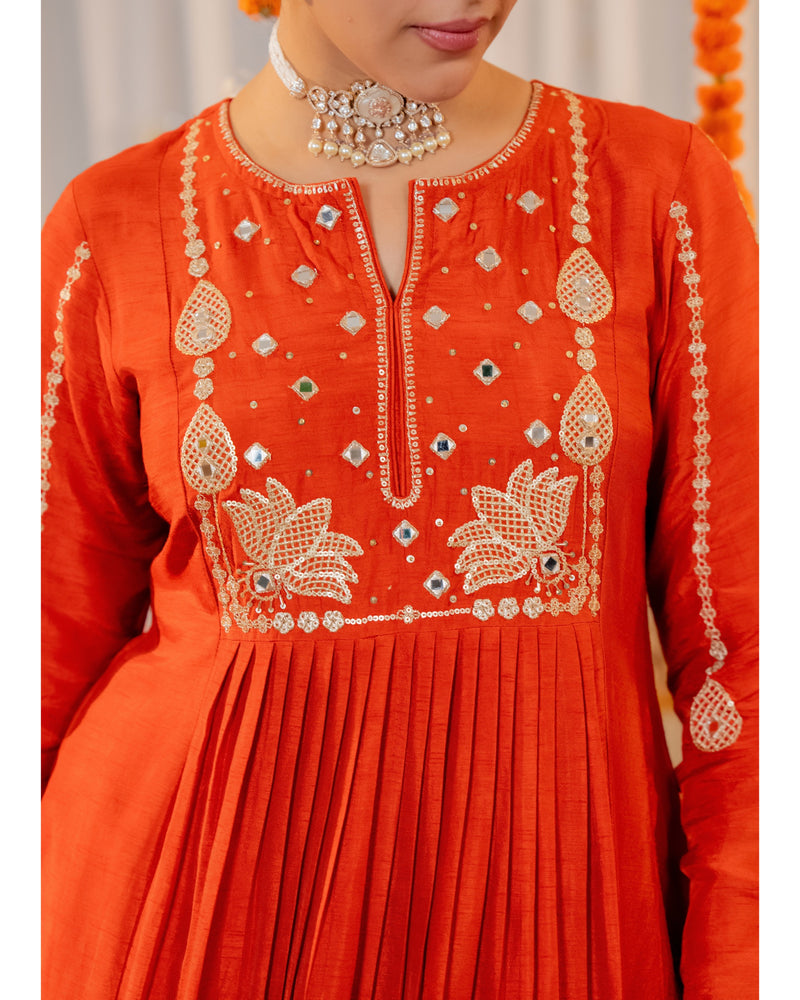 Coral Lotus Handwork A Line Chanderi Silk Festive Suit