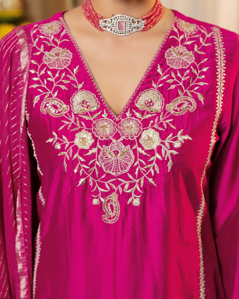 Rose Pink Radiance Handwork Chanderi Silk Festive Suit
